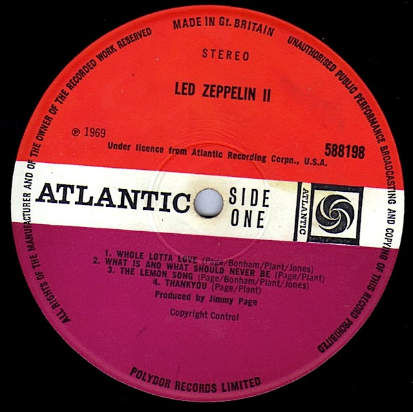 Led Zeppelin II Vinyl Label